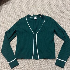 All in Motion Teal Cardigan with White Trim